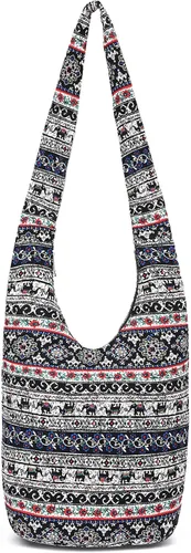 Miniatura 162 de Bolsa de hombro para mujer, de lona en estilo hippie/bohemio para llevar cruzada al hombro, disponible en diferentes colores y estampados