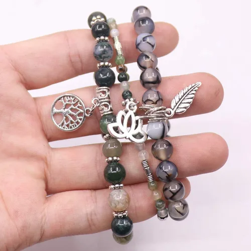 Miniatura 4 de UEUC - Pulseras Reiki, apilables, de piedras curativas, cristales, con dije del árbol de la vida, yoga y hoja de loto, contra la ansiedad