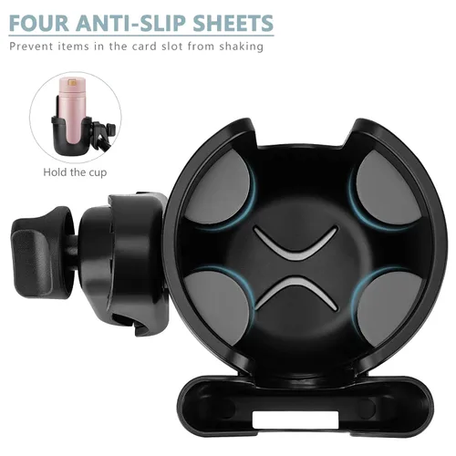 Miniatura 4 de Suranew - Portavasos universal para cochecito, portabebidas ajustable con soporte para teléfono para cochecito de bebé, silla de ruedas, andador