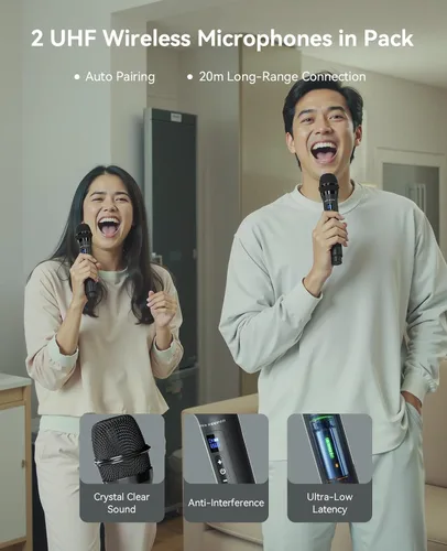 Miniatura 11 de GKD60 - Máquina de karaoke con 2 micrófonos inalámbricos para adultos, altavoz portátil de fiesta Bluetooth, sistema PA de potencia máxima de 500 W
