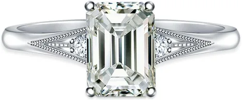 Miniatura 2 de RINGJEWEL Anillo plateado de compromiso de moissanita blanca con corte esmeralda para mujer