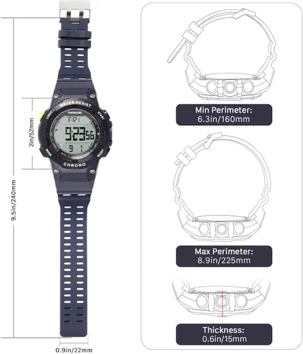 Miniatura 6 de Reloj deportivo digital para hombre, 10 ATM, 330 pies, impermeable, con luz de fondo, despertador, cronómetro, calendario, pantalla de doble hora