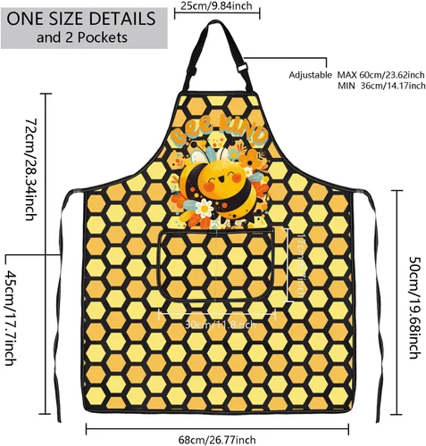 Miniatura 2 de MBMSO Delantal de abeja con bolsillos, delantal de abeja, regalos para amantes de las abejas de la miel, delantal de cocina, delantal de cocina