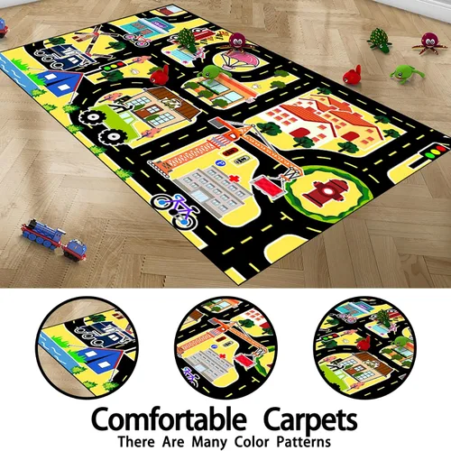 Miniatura 4 de Alfombra de mapa de ruta para niños, alfombras para niños para sala de juegos, alfombras de automóvil para niños, tapetes de juego para piso