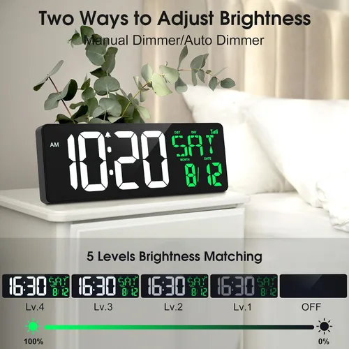 Miniatura 4 de Reloj de pared digital de 17 pulgadas, pantalla grande, tiempo de sincronización Bluetooth, atenuación automática, reloj de pared digital grande