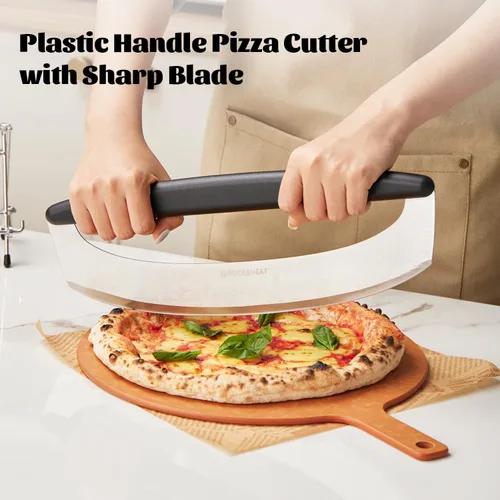 Miniatura 7 de Cortador de pizza y juego giratorio de cáscara de pizza de 12 pulgadas, cáscara de aluminio anodizado con mango de madera, incluye protector
