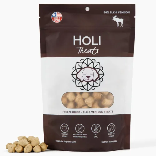 HOLI Elk & Venison - Golosinas liofilizadas para perros, totalmente naturales y capturadas en la naturaleza, fortificadas con vitaminas y minerales,