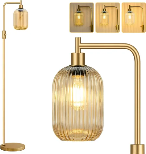 Miniatura 15 de 【Actualizada】Lámpara de pie regulable para sala de estar con pantalla de cristal, lámpara de pie moderna de níquel cepillado con bombilla LED de 900