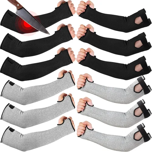 Miniatura 16 de JaGely 6 pares de mangas resistentes a cortes nivel 5 con agujero para el pulgar de 18 pulgadas, mangas de protección para brazos para granjeros