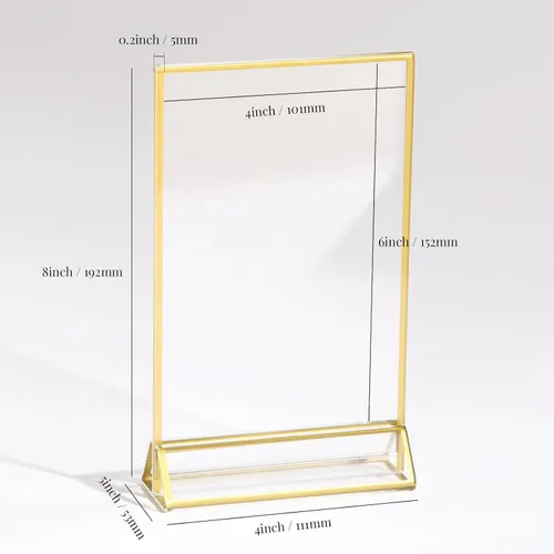 Miniatura 5 de UNIQOOO Soportes acrílicos para letreros con borde dorado, vista de retrato, paquete de 12 unidades, marco transparente de doble cara de 4 x 6