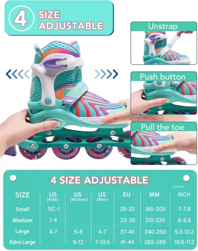 Miniatura 5 de SUPER YOUNGSTER Patines en línea para niñas, niños y niños de 4 a 12 años, patines ajustables con luces para jóvenes y adolescentes de 8 a 12 años