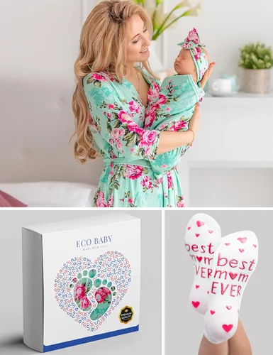 Miniatura 6 de ECO BABY - Conjunto de bata y manta para mamá y yo Bata de maternidad y conjunto de bebé a juego para niña, niño Parto hospitalario y parto
