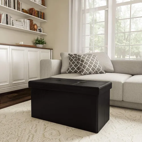 Miniatura 6 de Lavish Home - Banco otomano con almacenamiento, grande, plegable, punzoneado, piel sintética, cubo extraíble, mueble para el hogar, dormitorio, sala