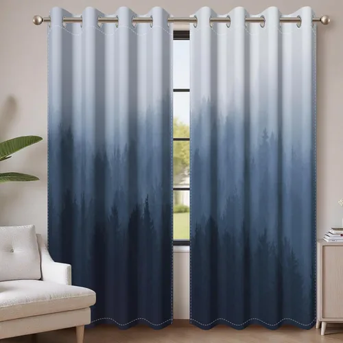 Miniatura 67 de AWERT Cortinas opacas para dormitorio, árbol negro con niebla, naturaleza, amanecer, bosque, 2 paneles para sala de estar, bloqueo de calor, 21 x 45