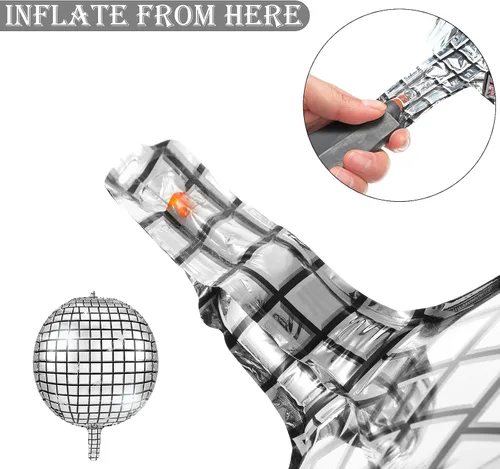 Miniatura 3 de Skylety 5 globos grandes de bola de discoteca plateados, 22 pulgadas, decoraciones de fiesta de discoteca, globos de esfera de aluminio 4D