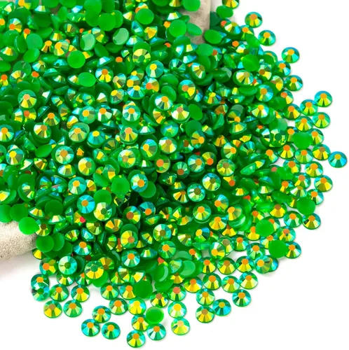 Miniatura 37 de Diamantes de imitación AB verdes a granel, 5000 piezas de diamantes de imitación de fondo plano redondos de gelatina AB sin fijación térmica, gemas