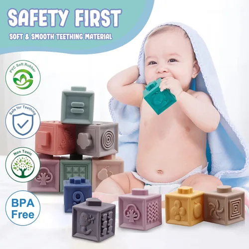 Miniatura 3 de Montessori Juguetes para bebés de 6 a 12 meses, juego de bloques suaves para bebés, bloques de construcción apilables 3 en 1, juguetes de dentición