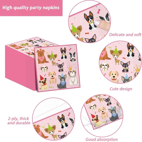 Miniatura 4 de Juego de 98 piezas de decoración de fiesta de cumpleaños de perro, juego de vajilla para cachorros, platos, servilletas, mantel con temática