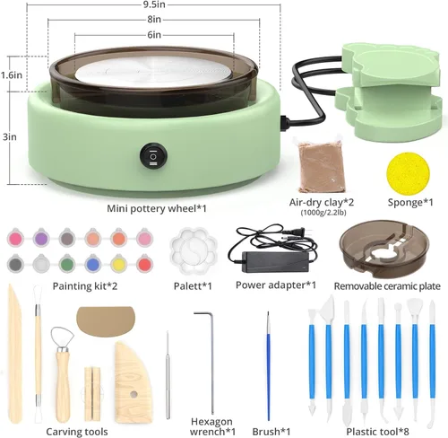 Miniatura 3 de Skirfy Mini Rueda de Alfarería para Principiantes Adultos con Pedal de Pie 9.5" Máquina de Cerámica para Niños Arte Manualidades Kits que Brillan