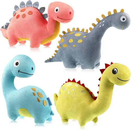 Aoriher Paquete de 4 juguetes de peluche de dinosaurio de 9 pulgadas, adorables juguetes de peluche de dinosaurio para niños, bebés, regalos de