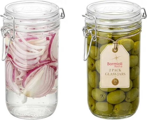 Bormioli Rocco Fido Cylinder - Tarro hermético de vidrio de 25.25 onzas (juego de 2) – sin BPA, apto para lavavajillas y microondas – recipiente