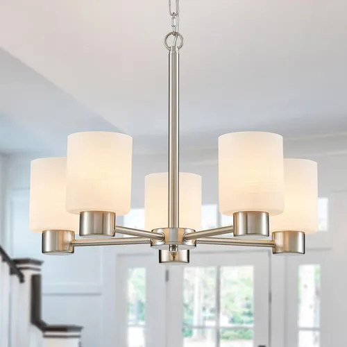 Miniatura 12 de WUZUPS Lámpara colgante de 5 luces, pantalla de vidrio blanco esmerilado con iluminación de techo de grano, elegante accesorio moderno para baño