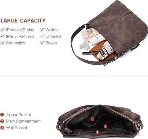 Miniatura 3 de BROMEN Bolsos de cuero vegano para mujer, bolsos de diseñador grandes con correa ajustable, Bolsa Hobo