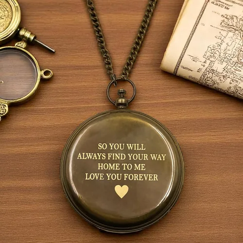 Miniatura 5 de Brújula de reloj de sol grabado Love You Forever con funda de cuero, regalo inspirador para viajeros, aventureros, novios, bautizos, bodas o él