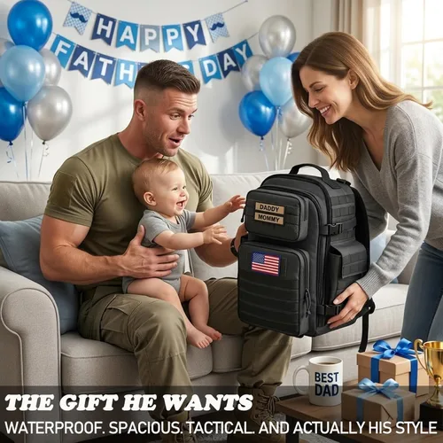 Miniatura 2 de SHARKMOUTH - Bolsa de pañales para papá para hombre, mochila militar para bebé con parches para senderismo, viajes, viajes de campamento, regalos
