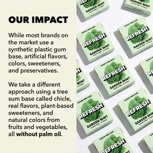 Miniatura 6 de Refresh Gum, Sin azúcar, natural, xilitol, goma de mascar de larga duración, sabores naturales, ingredientes orgánicos, sin plástico, sin OMG, sin