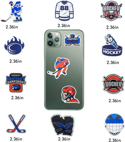 Miniatura 4 de Paquete de 100 calcomanías de hockey sobre hielo, regalos de decoración de fiesta de hockey, calcomanías impermeables para botella de agua, laptop