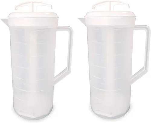 Miniatura 21 de JBK Pottery Jarra mezcladora azul de 2 cuartos con émbolo, jarra mezcladora de plástico sin BPA para jugos, leche, té, batidos y más, apta