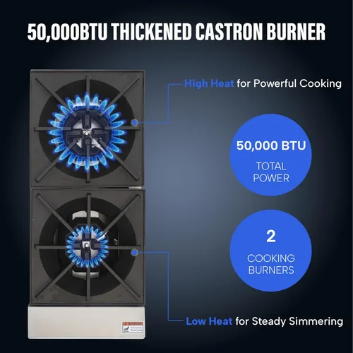Miniatura 4 de WESTLAKE Cocina de gas comercial para encimera, 2 quemadores de gas natural y propano con 50,000 BTU, estufa de cocina de encimera de 12 pulgadas