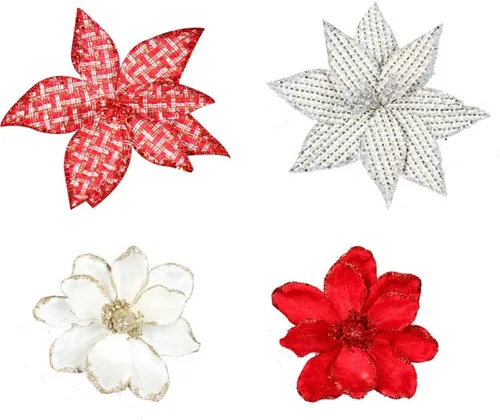 Miniatura 7 de vctops 10 unidades de flores artificiales con purpurina para corona de árbol de Navidad, adornos de bricolaje de 6.3 pulgadas, flores falsas