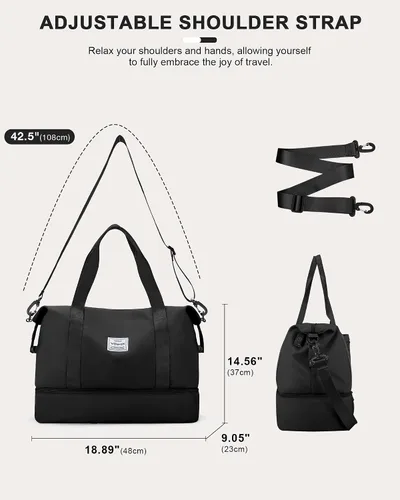 Miniatura 6 de Bolsa de viaje para mujer, bolsa deportiva para gimnasio, E-Negro