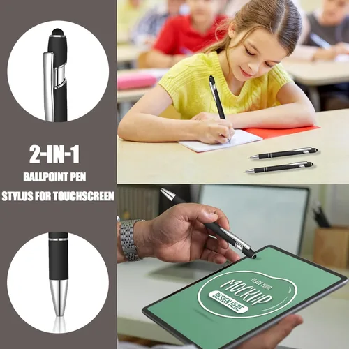 Miniatura 3 de 12 bolígrafos de tinta azul con punta de lápiz capacitivo, bolígrafo de metal de 0.039 pulgadas para pantallas táctiles, 2 en 1, regalo para amigos