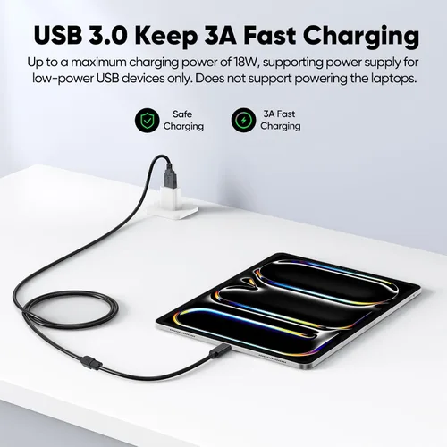 Miniatura 3 de Paquete de 2 cables de extensión USB 3.0, cable extensor USB 3.0 de transferencia de datos de 5 Gbps y carga rápida de 18 W, cables tipo A macho a