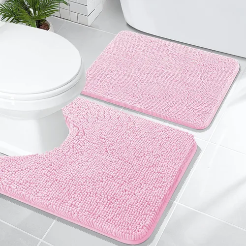 Miniatura 202 de OLANLY Juego de alfombras de baño de 2 piezas, alfombras de baño de chenilla suave y absorbente y alfombra de contorno en forma de U para inodoro