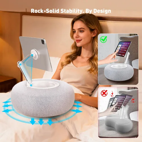 Miniatura 8 de AboveTEK Soporte de almohada Kindle, soporte magnético para iPad para cama con cuenco de aperitivo, almohada suave ajustable de 360° para leer, Gris