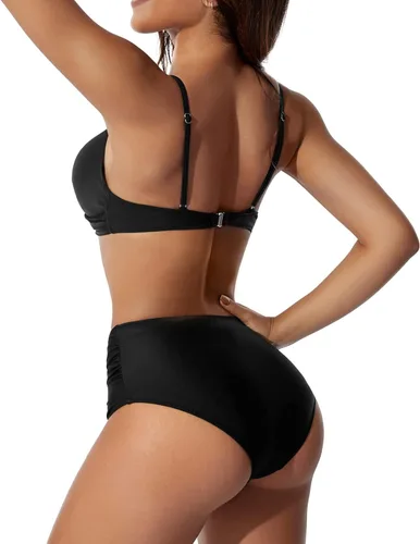 Miniatura 4 de Traje de baño de contraste para mujer, conjunto de bikini alto con degradado de pecho alto, traje de baño sexy, tankinis conjunto de trajes de baño