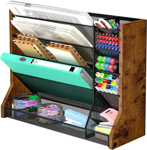 Miniatura 12 de Jakyitvi Organizador de archivos montado en la pared, organizador de escritorio de metal ajustable y duradero de 4 niveles, soporte para archivos
