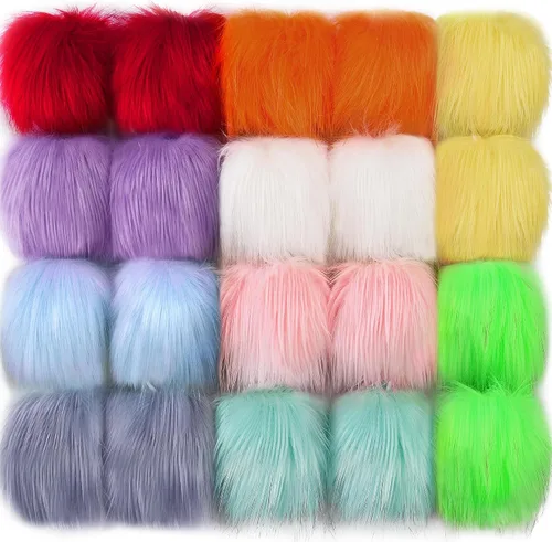 Miniatura 10 de SIQUK 20 pompones de piel sintética para manualidades, pompón esponjoso con lazo elástico para sombreros, bufandas, guantes, bolsas, accesorios