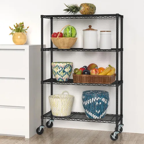 Miniatura 2 de Folews Estantería de Almacenamiento de 4 Niveles con Ruedas, Estantes Rodantes de Almacenamiento de Metal con Capa Ajustable, Estante de Acero
