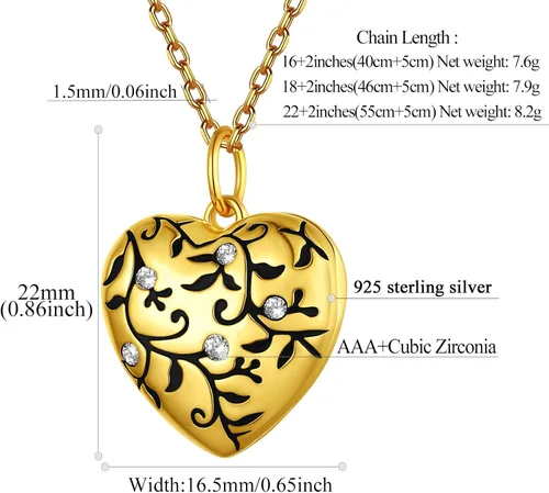 Miniatura 5 de FindChic Collar con medallón de corazón de plata de ley 925, nudo celta, rama delicada, ala de ángel, ramas de plantas, abrazo, llama, collar