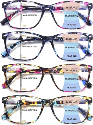 Anteojos de lectura progresivos multienfoque para mujer, estampado de patrón de bloque de luz azul, elegantes lectores de computadora para mujer