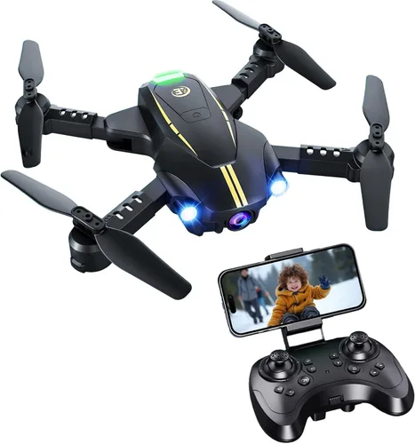Dron con cámara, cámara 1080P FPV Mini drones plegables con 2 baterías, dron para niños 8-12 10-15, modo de 3 velocidades, giros 3D, foto de gestos,