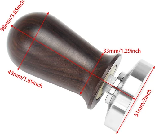 Miniatura 2 de DIBTSA Manipulador de café expreso de 2.008 in, con mango de madera y base plana de acero inoxidable 304 con resorte