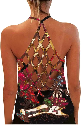 Miniatura 2 de LISTHA Camiseta sin mangas con estampado de calavera para mujer casual sin mangas con cordones blusa