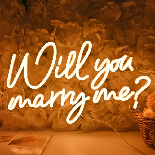 SYLHOME Letrero de luz LED de neón con texto en inglés "Will You Marry Me?", propuesta para colgar en la pared, decoración de compromiso, día de San