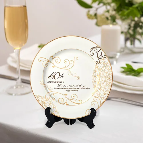 Miniatura 5 de Urllinz Regalos de boda de 50 aniversario para parejas, padres, abuelos, regalo de recuerdo de aniversario de boda, plato de matrimonio de 50 años